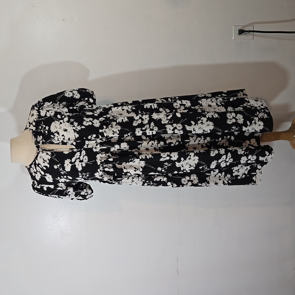 Shein Floral Print Puff Sleeve Tie Neck Smock Dress size 6